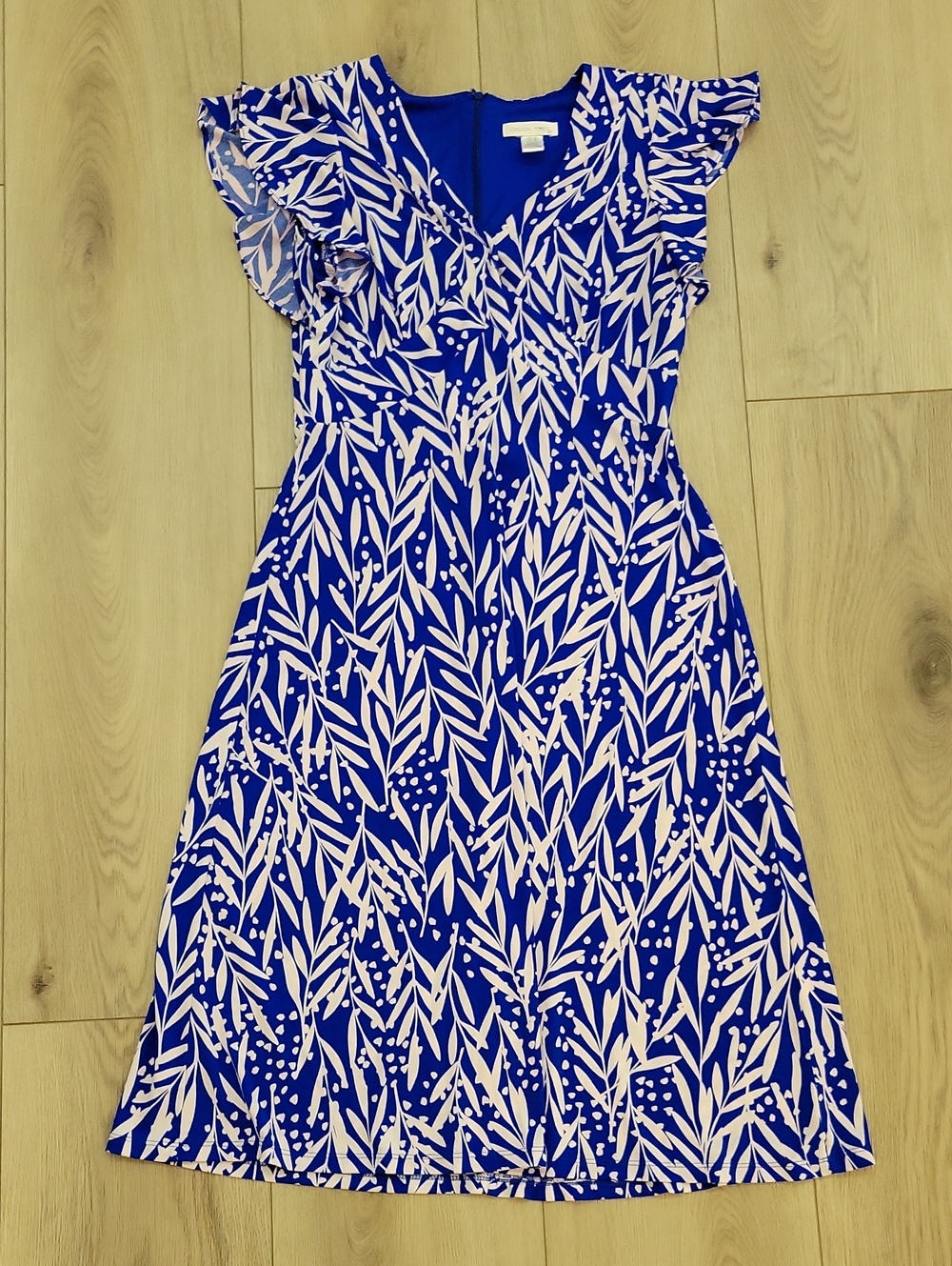 London Times Blue & White Leaf-Print Midi Dress